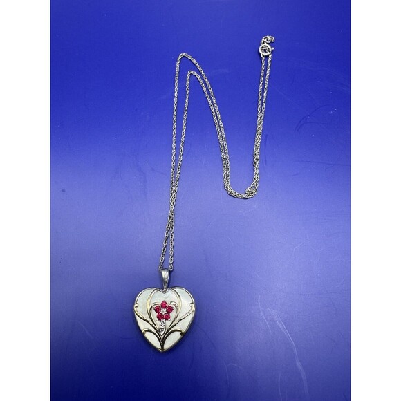 Sterling 14K Heart Pendant Dainty Necklace Mother of Pearl 19" Chain Stamped - Picture 6 of 7